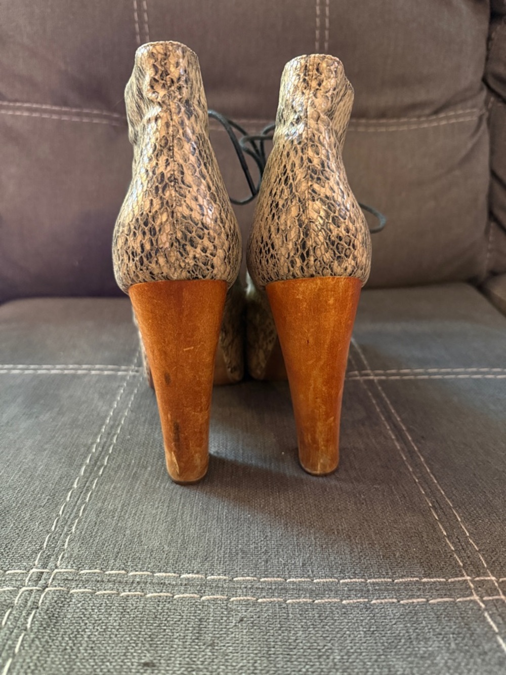 Jeffrey Campbell Lita EX Snake Skin Print Platform Block Heel Lace Up Booties - Picture 4 of 11
